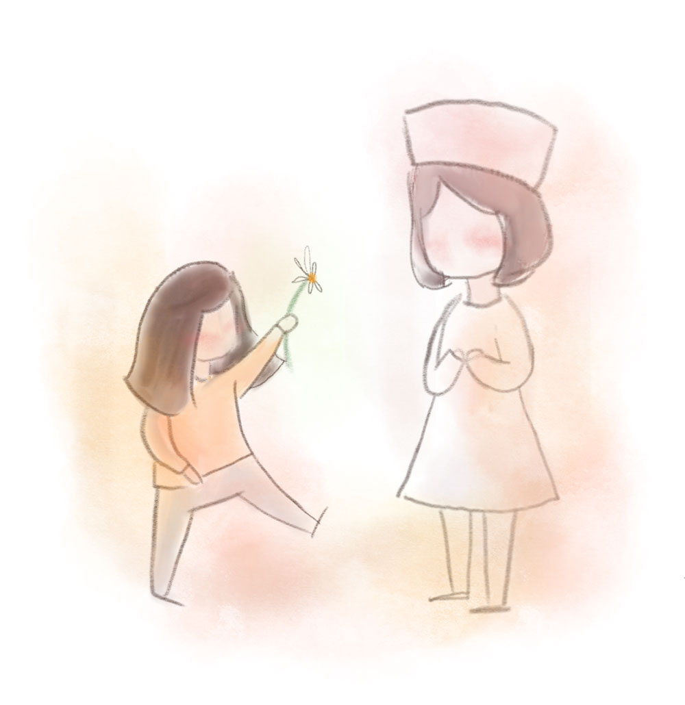 image of a girl giving a flower to a nurse