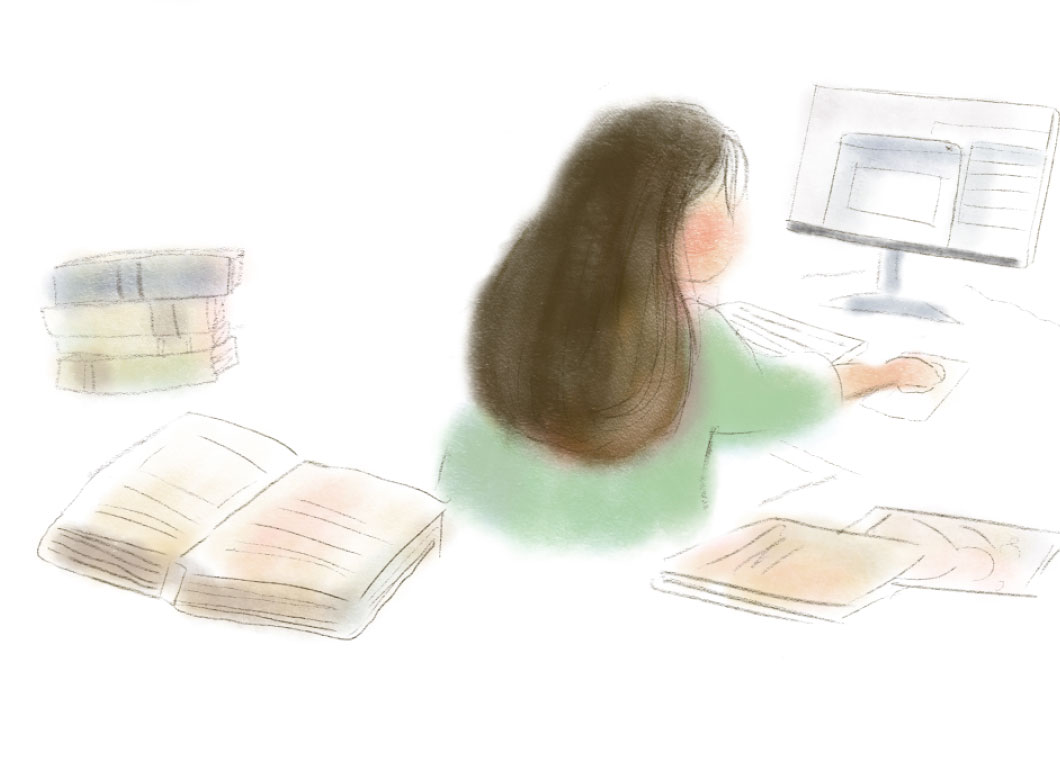 image of a girl researching